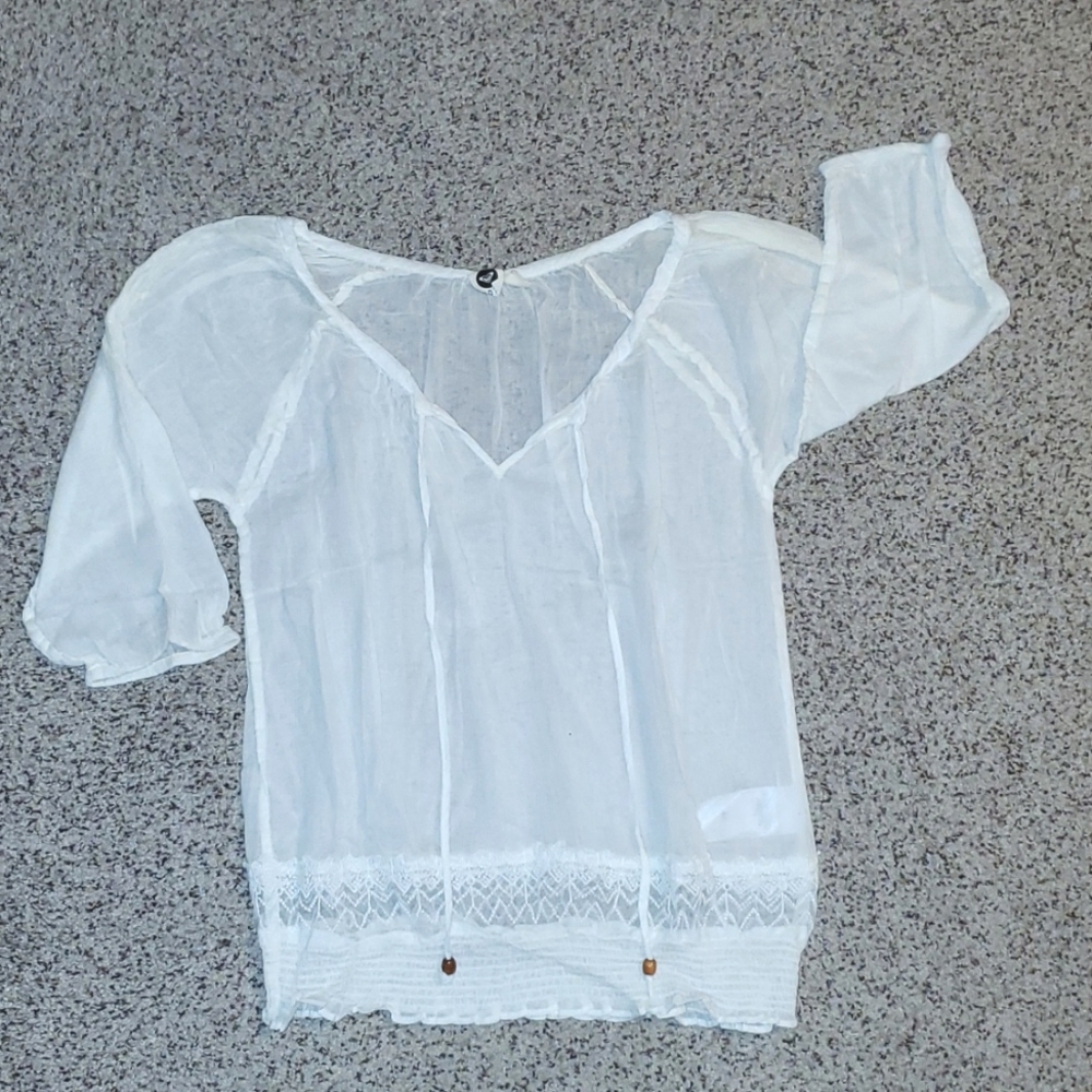Roxy 3/4 Sleeve Lace Accent Blouse
